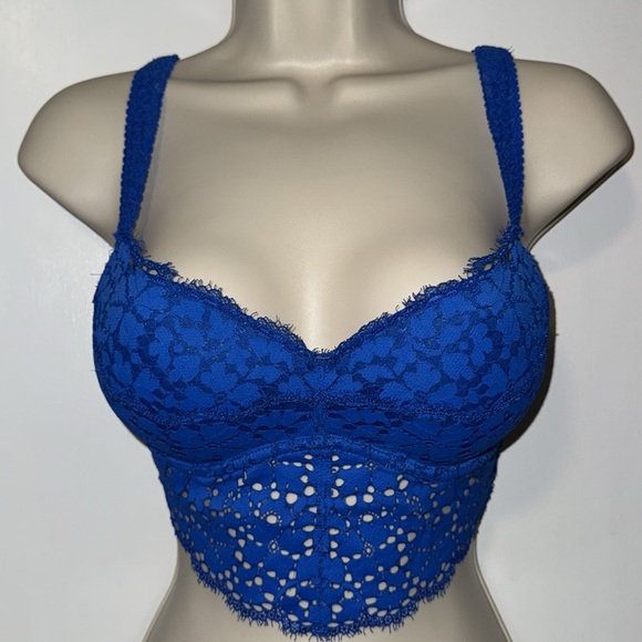 PINK Victoria's Secret Other - Victoria’s Secret Pink Longline Lace Bralette Underwire Bra Blue Women’s Small S
